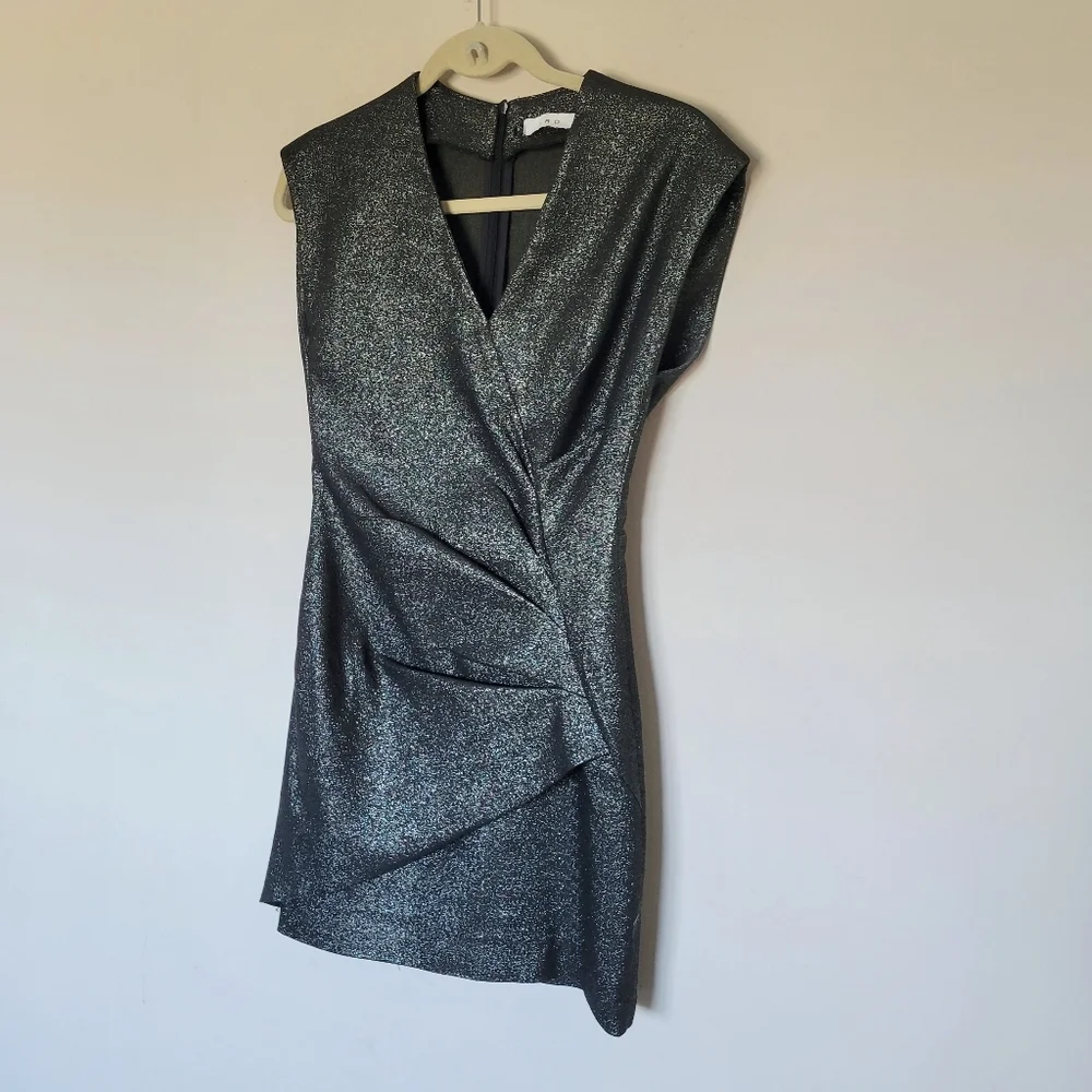 REVOLVE- IRO Dresdi V-Neck Mini Dress. Metallic black bodycon stretch - Picture 6 of 10